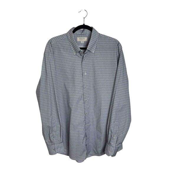 Men's Hagen Button-Down Shirt Blue White Geometric Print 100% Cotton Size XL - Picture 1 of 7